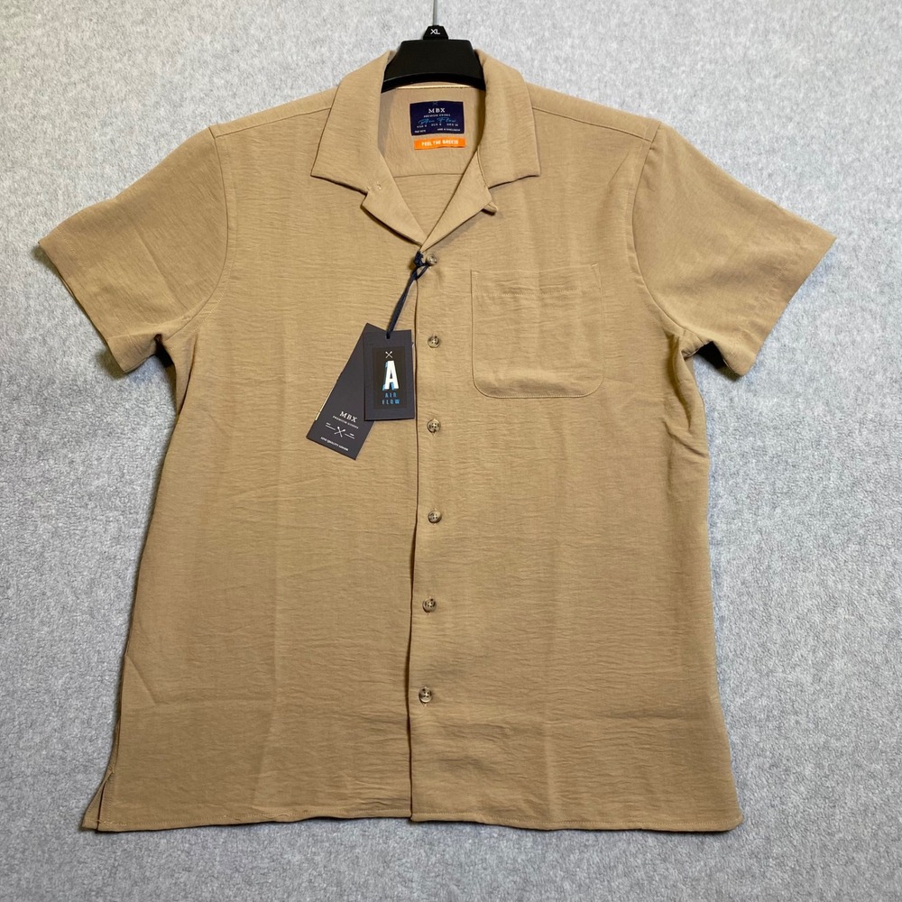 MBX Air Flow Button Down Shirt Mens Small Taupe Textured Short Sleeve Summer NWT